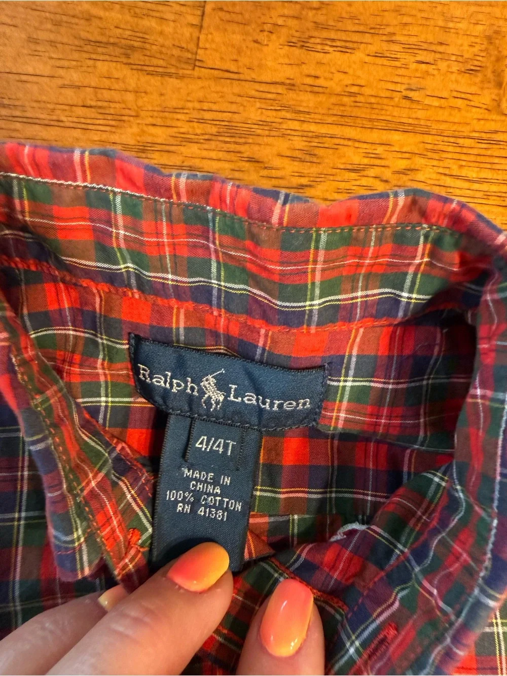 Ralph Lauren Boys Red Green blue Plaid Holiday Dress Shirt Size 4/4T Christmas